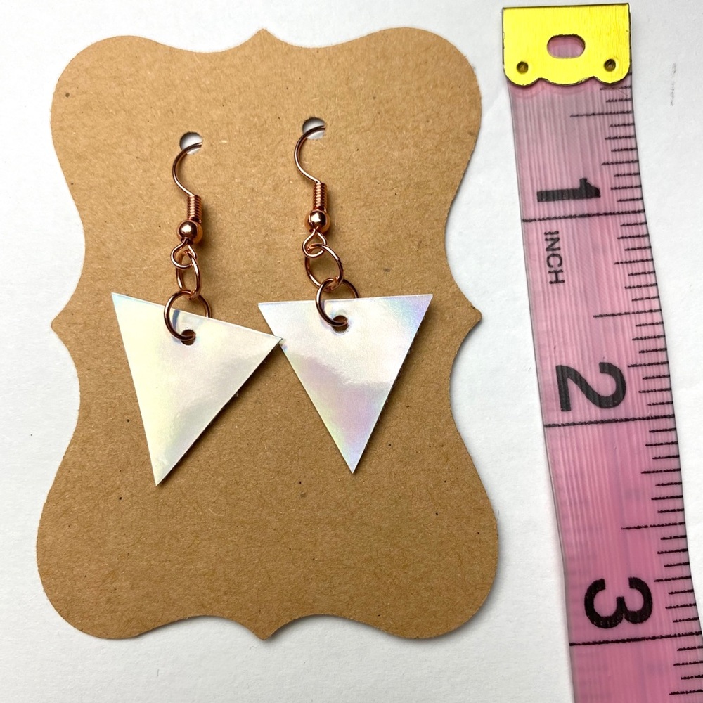 Faux Leather Holographic Triangle Earrings - Picture 6 of 6